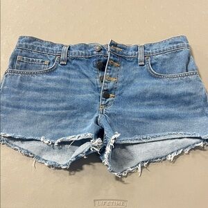 Veronica Beard Light Blue Button-Fly Denim Shorts